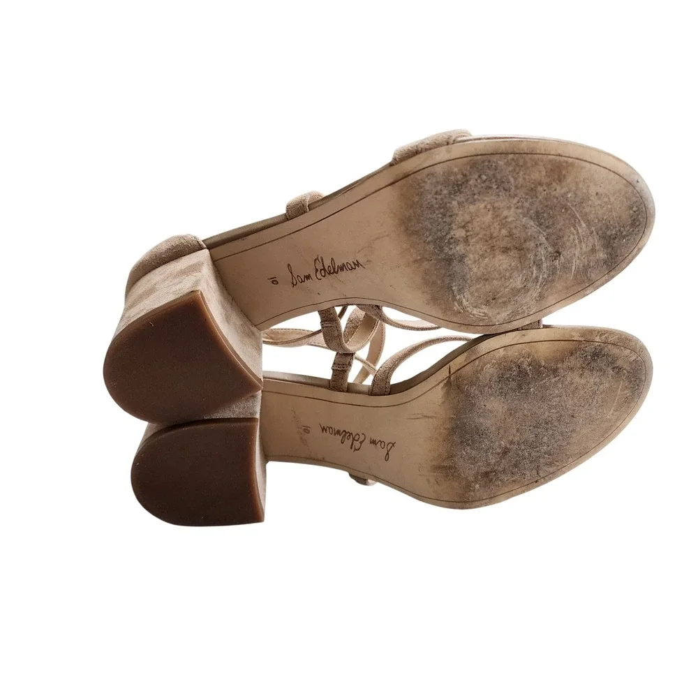 Sam Edelman Womens Stacie Block Heel Sandals Size 10 Oatmeal Suede Leather